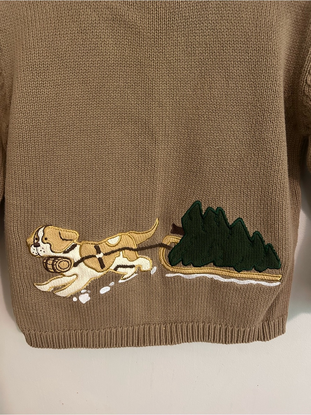Kids Tan Crewneck Sweater with Dog & Forest Appliqué - Picture 2 of 10